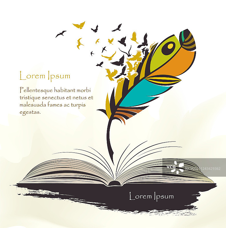 彩色羽毛笔与飞鸟图片素材