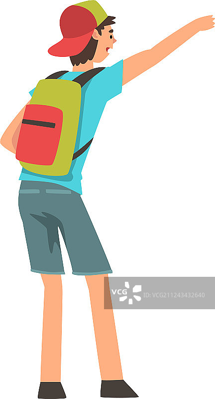 背着背包，正在招手的士车的年轻男子图片素材