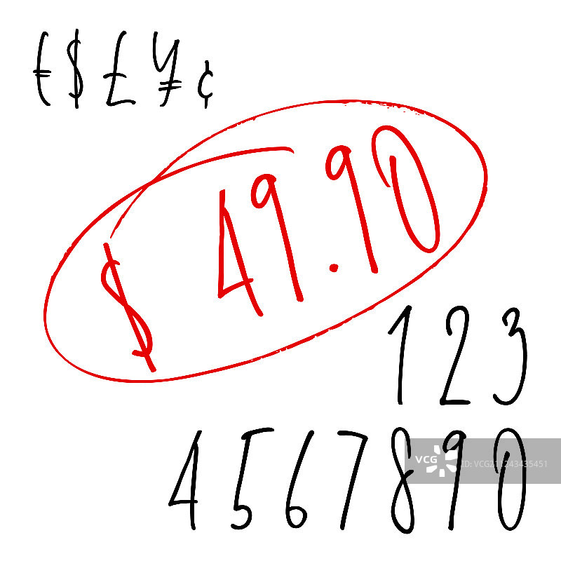 圆珠笔字体数字和货币符号图片素材