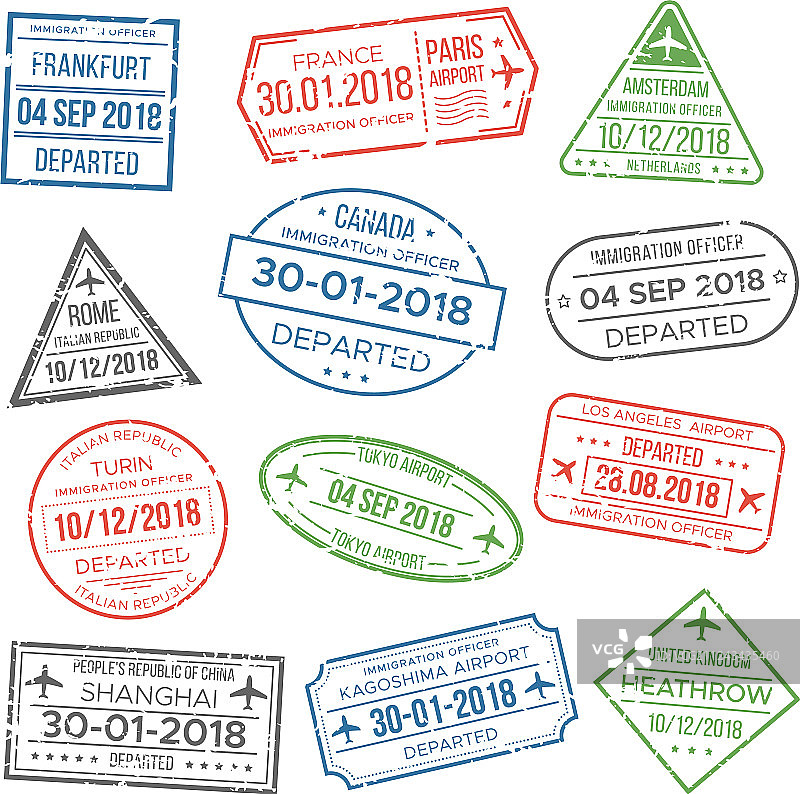 旅行移民签证护照印章图片素材