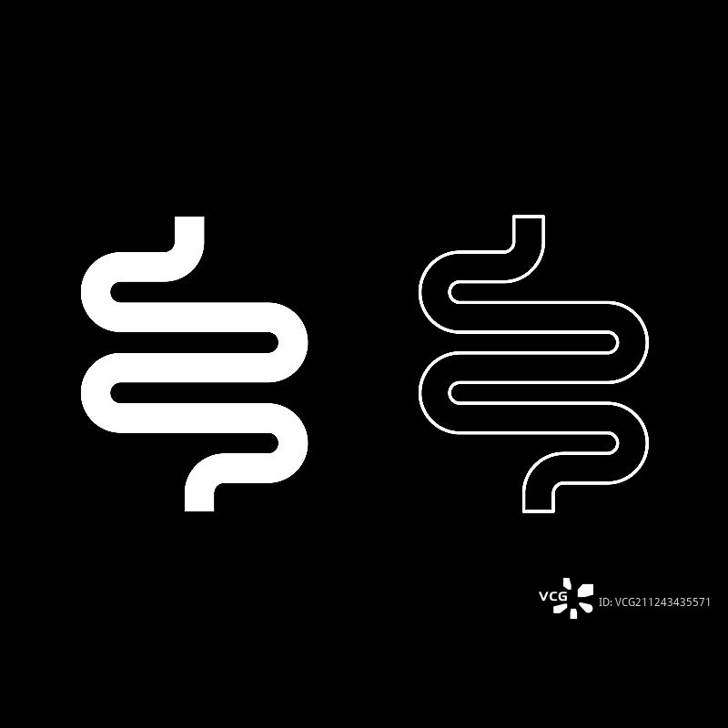 肠道或肠子图标集合白色扁平风格图片素材
