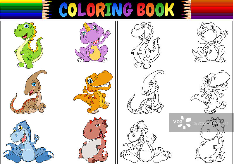 恐龙卡通涂色书图片素材