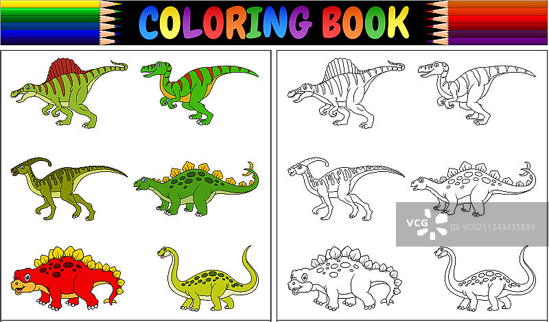 恐龙卡通涂色书图片素材