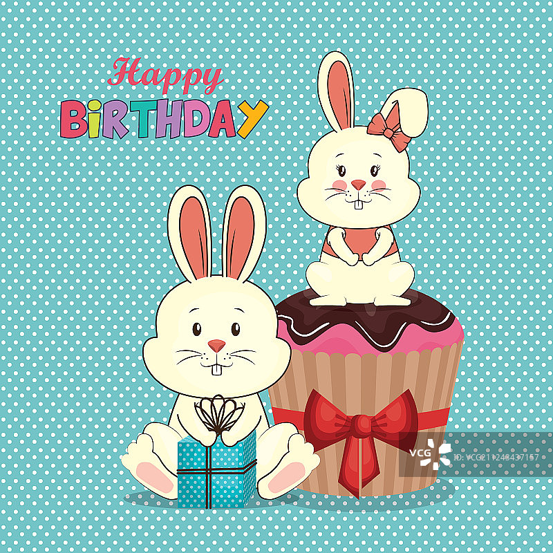 带可爱兔子的生日快乐贺卡图片素材