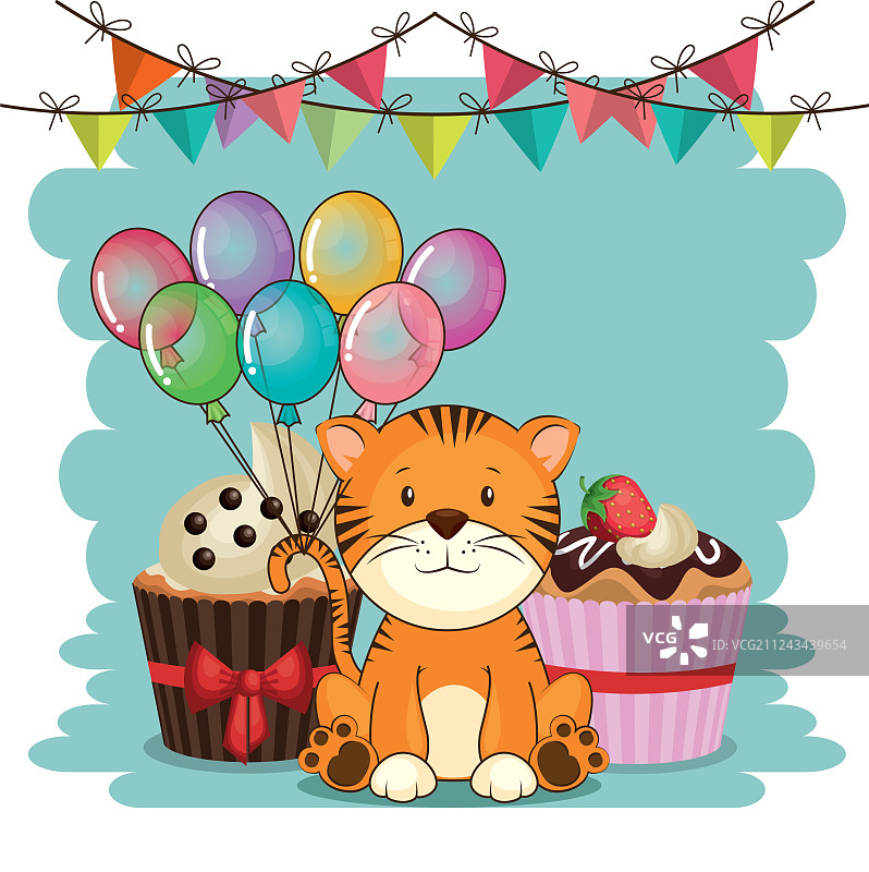 可爱老虎生日贺卡图片素材