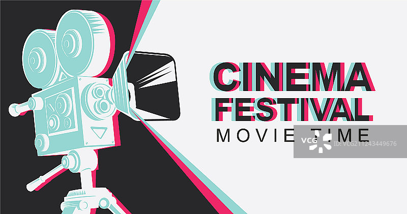 带老式电影摄影机的电影节banner图片素材