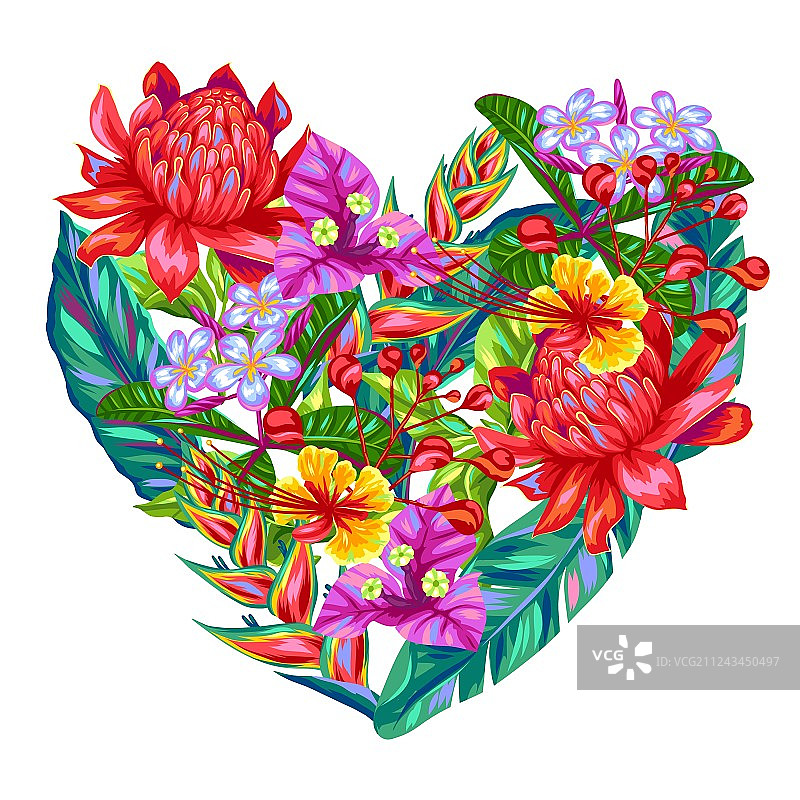 泰国热带花卉装饰心形图案图片素材