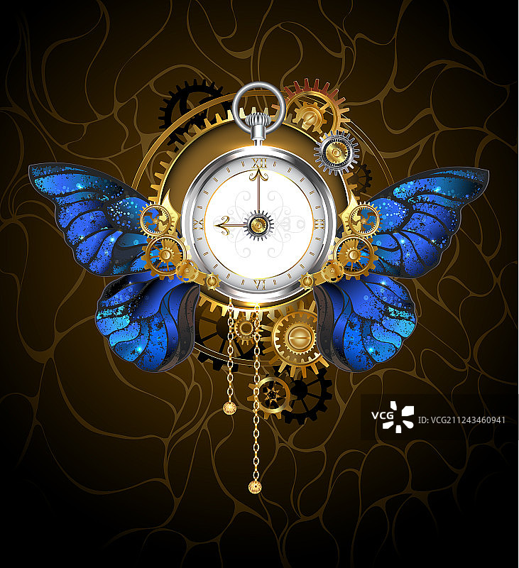 带蓝色蝴蝶翅膀的时钟图片素材