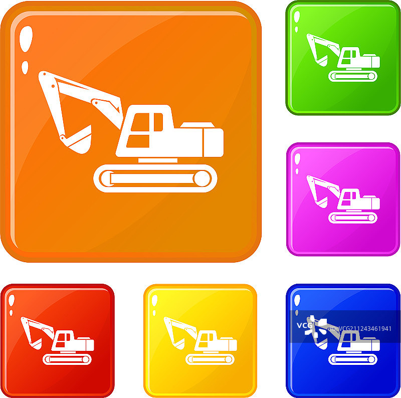 挖掘机图标彩色合集图片素材