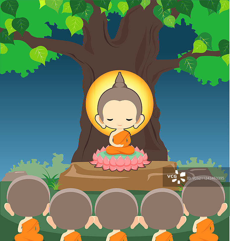 菩提树下莲花上的佛像图片素材