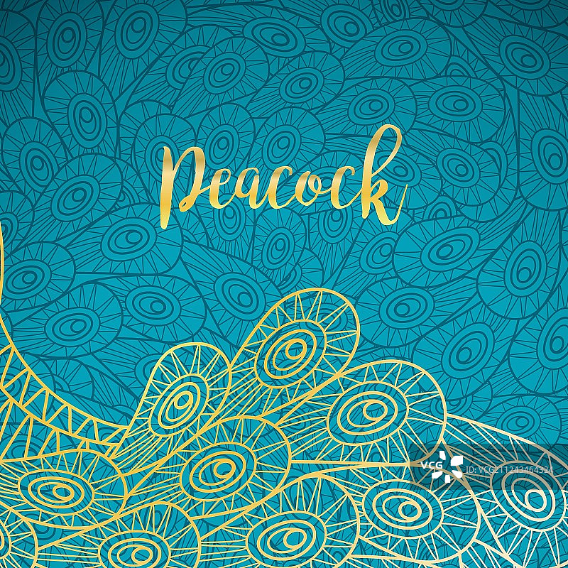 金色和蓝绿色孔雀羽毛背景图片素材