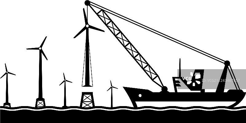 海上浮动起重机安装风力涡轮机图片素材