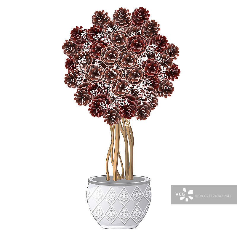 松果和树枝制成的圣诞树剪图片素材