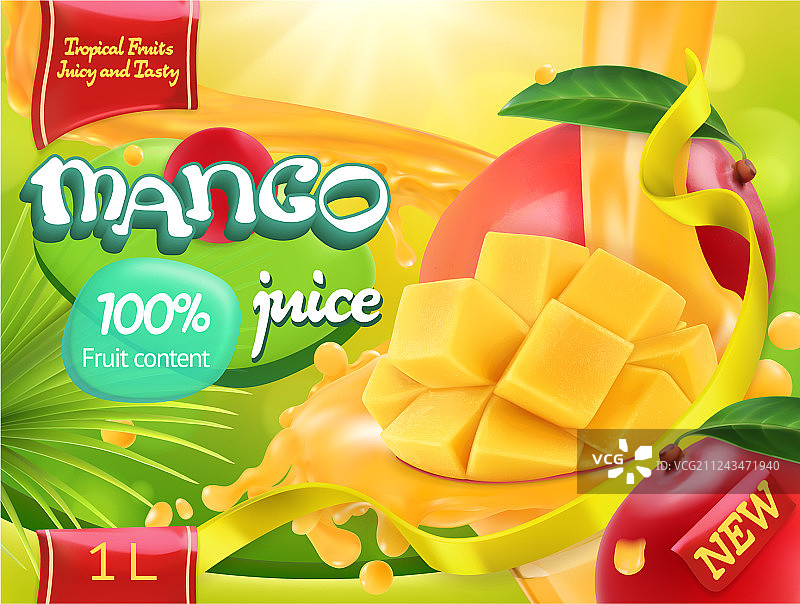 芒果汁甜热带水果3D逼真效果图片素材