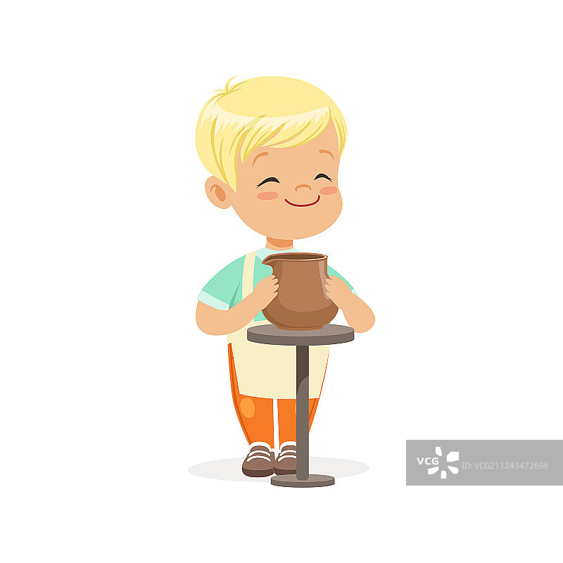 制作陶瓷罐的可爱小男孩图片素材