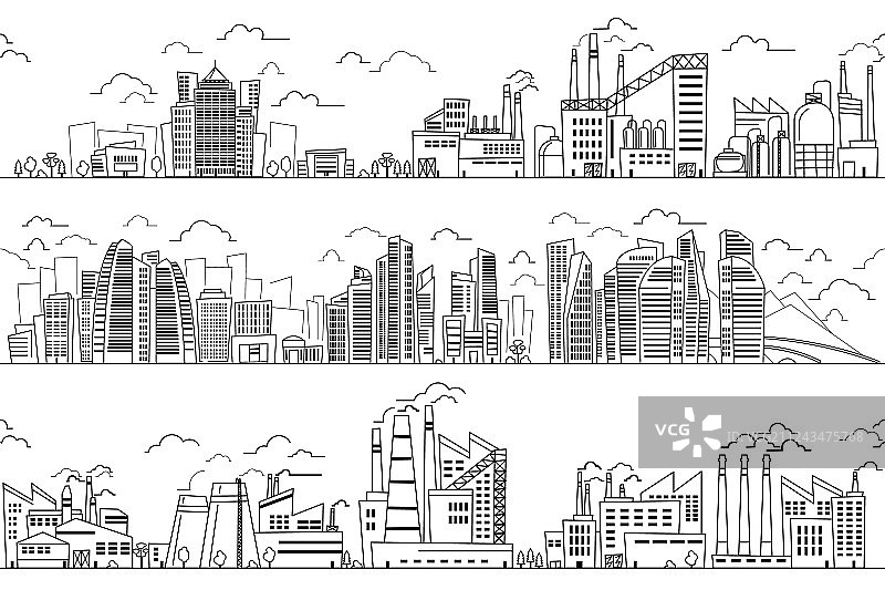工业景观和手绘城市风貌图片素材