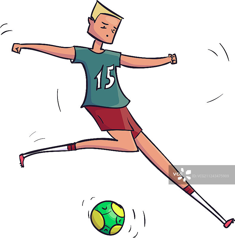 手绘卡通带球奔跑的足球运动员图片素材