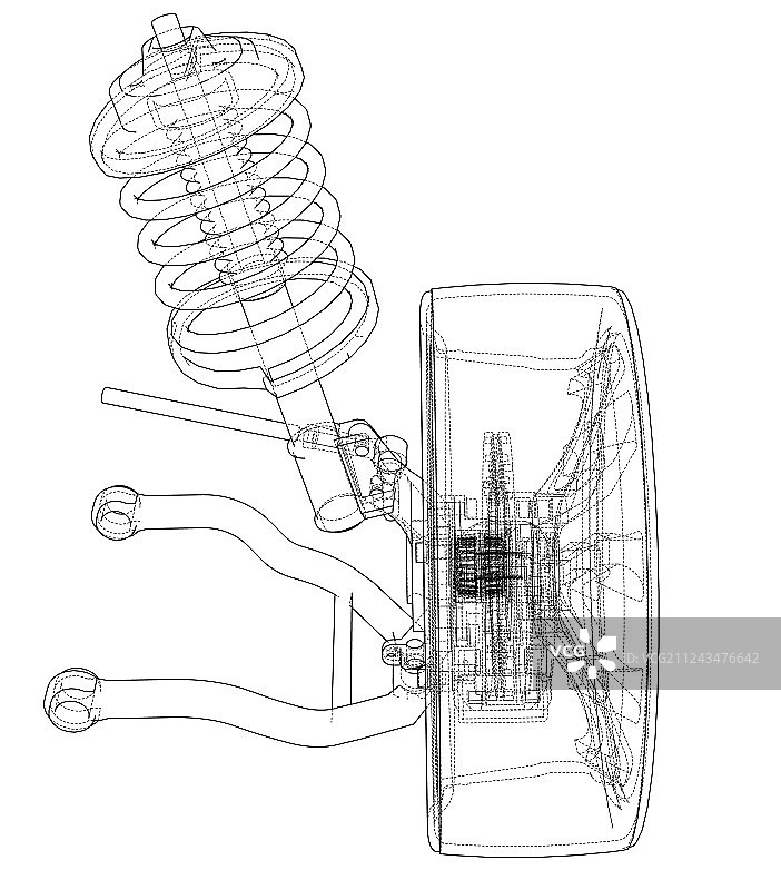 带车轮轮胎和减震器的汽车悬架图片素材