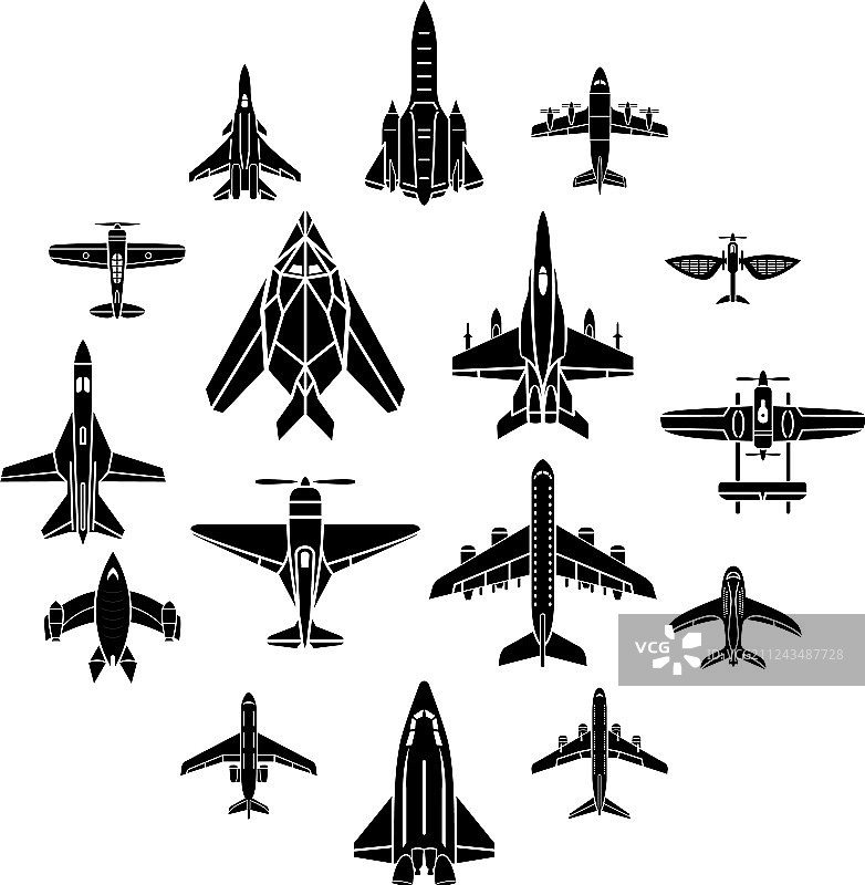 飞机俯视图标简约风格合集图片素材