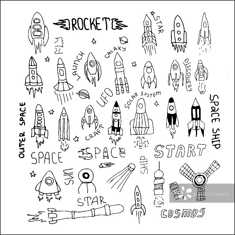 手绘火箭套装图片素材