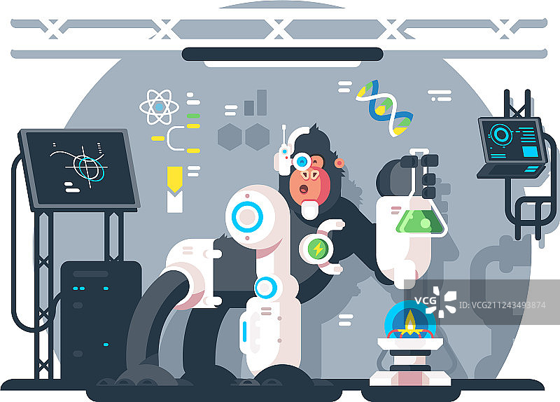 机器人猴子科学家做实验室实验图片素材