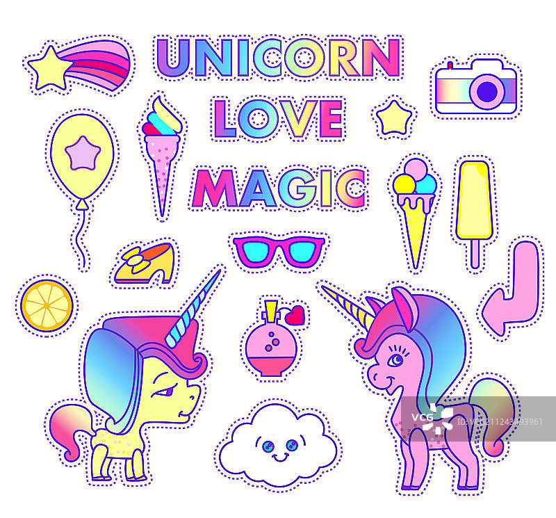独角兽彗星飞行贴纸套装图片素材
