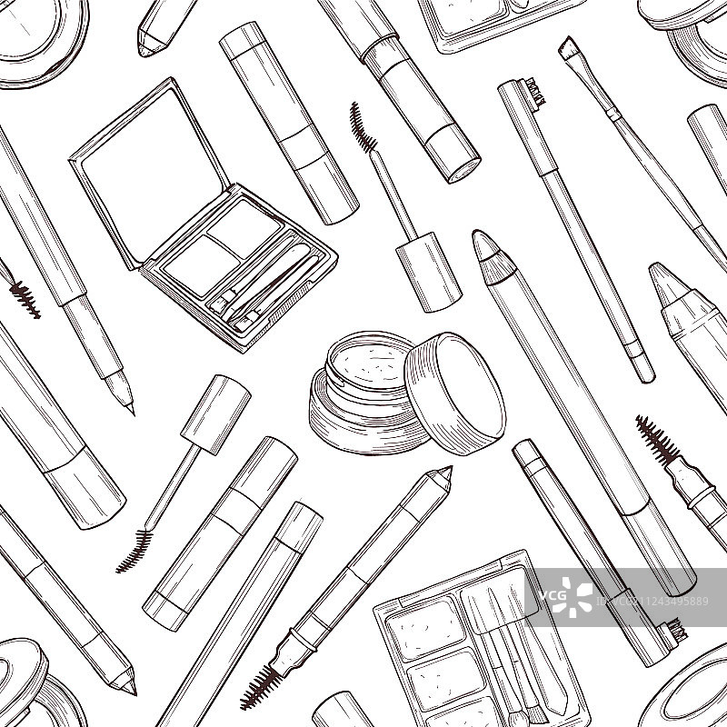 彩妆产品手绘无缝图案图片素材