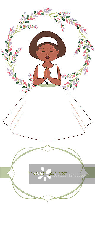 可爱女孩的首次圣餐庆祝提醒图片素材