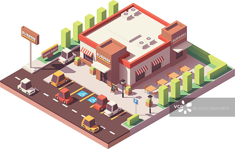 2.5D低多边形快餐店图片素材