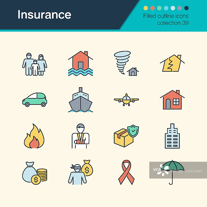 保险图标填充轮廓设计合集图片素材