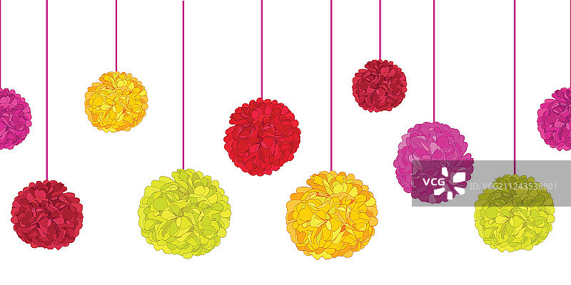 趣味彩色生日派对纸质绒球图片素材