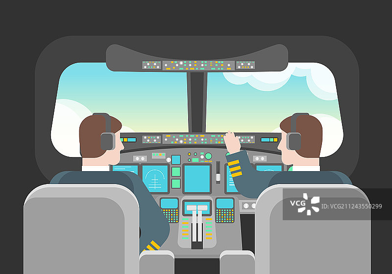 座舱内卡通飞行员概念图图片素材