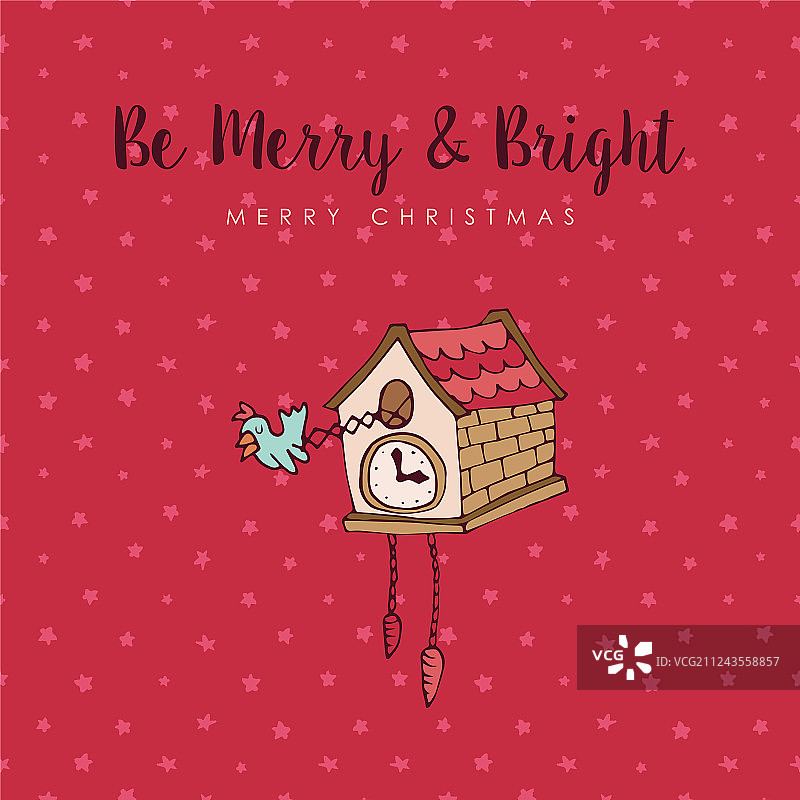 圣诞节布谷鸟钟卡通贺卡图片素材