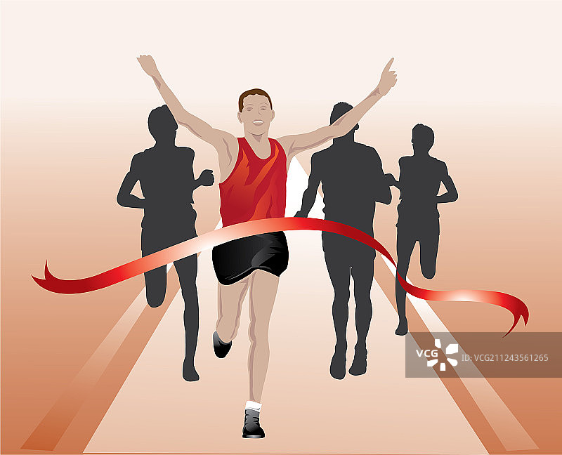 赛跑者冲过终点线图片素材