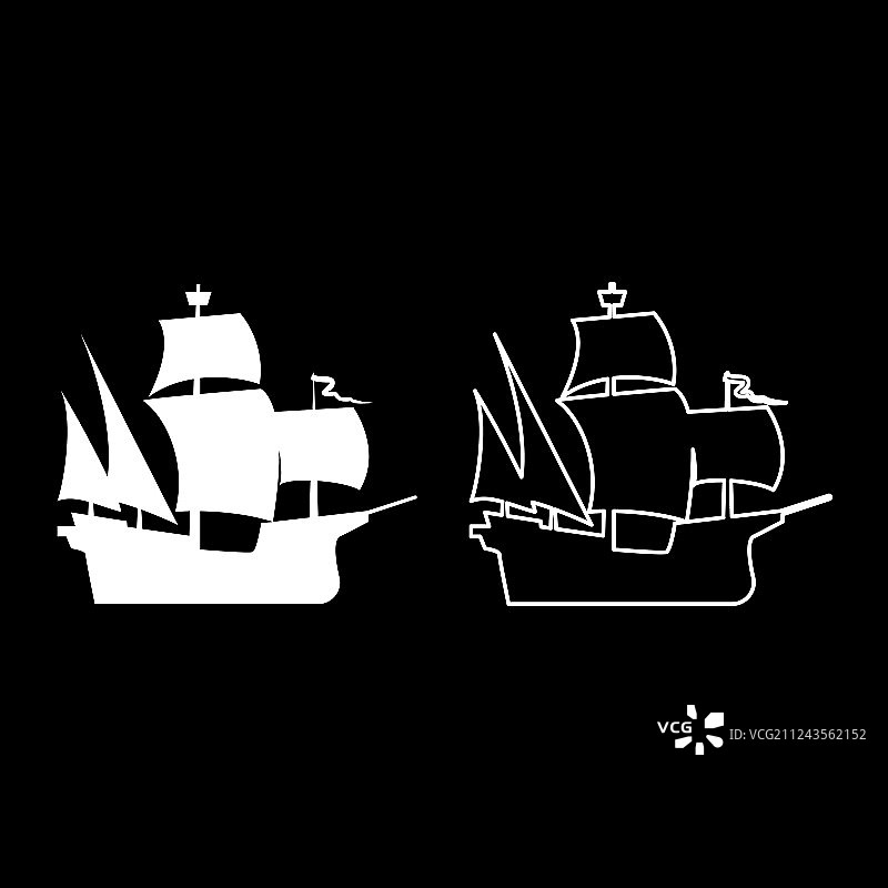 白色扁平风格中世纪船只图标图片素材