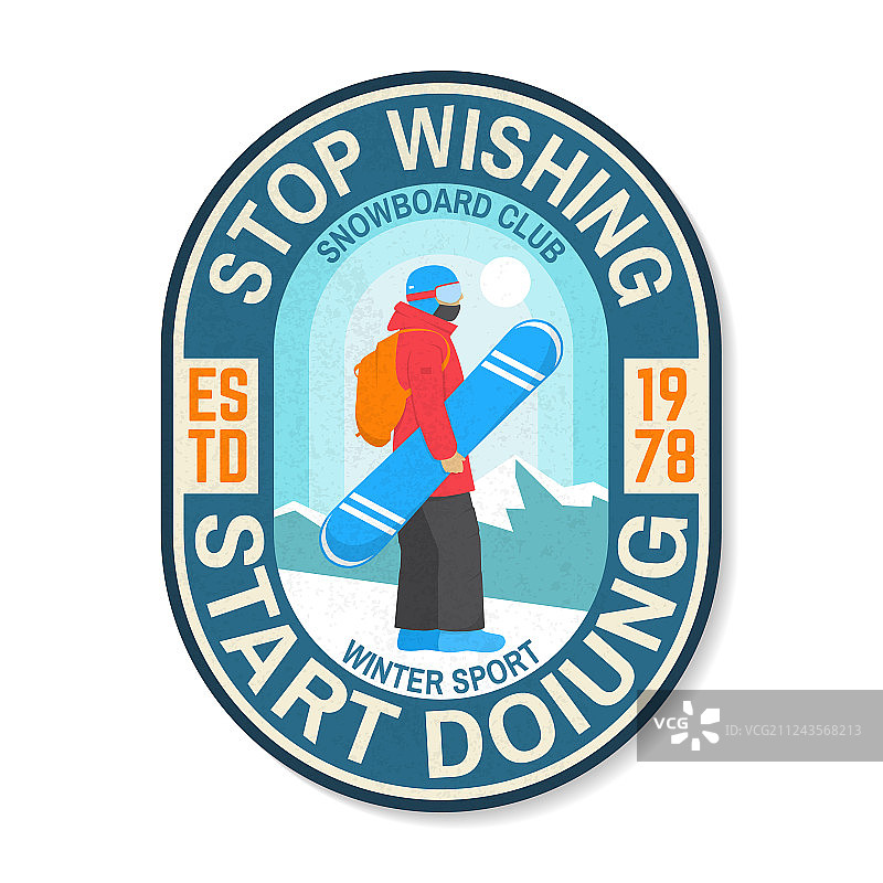 停止空想，开始行动滑雪俱乐部徽章图片素材