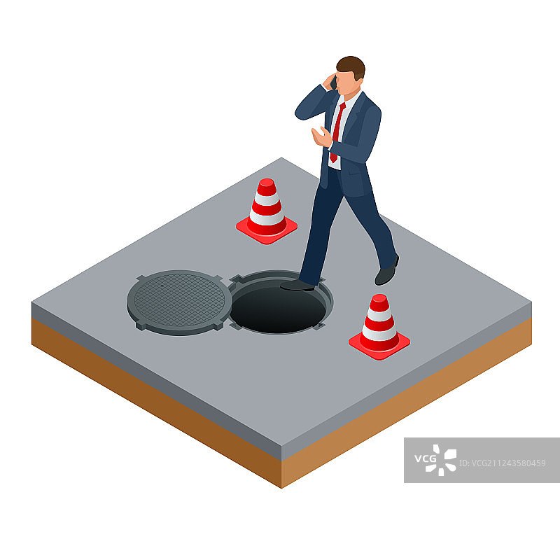 2.5D男子打电话并走入图片素材