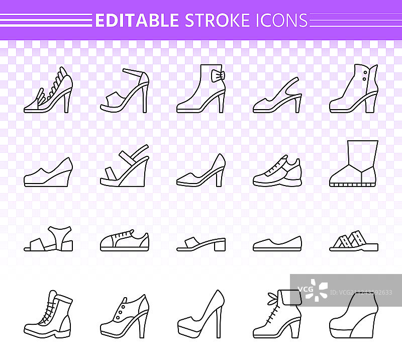 女士鞋简约黑线图标集图片素材