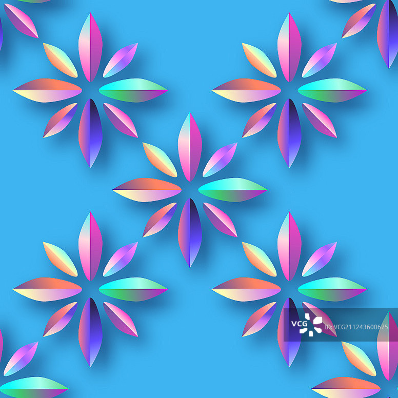 鲜亮紫罗兰色全息花朵无缝图案图片素材