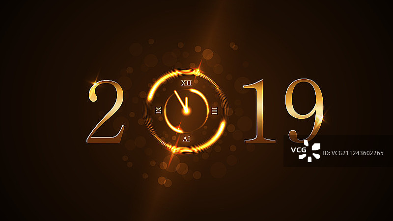 新年快乐背景：金色魔法时钟图片素材