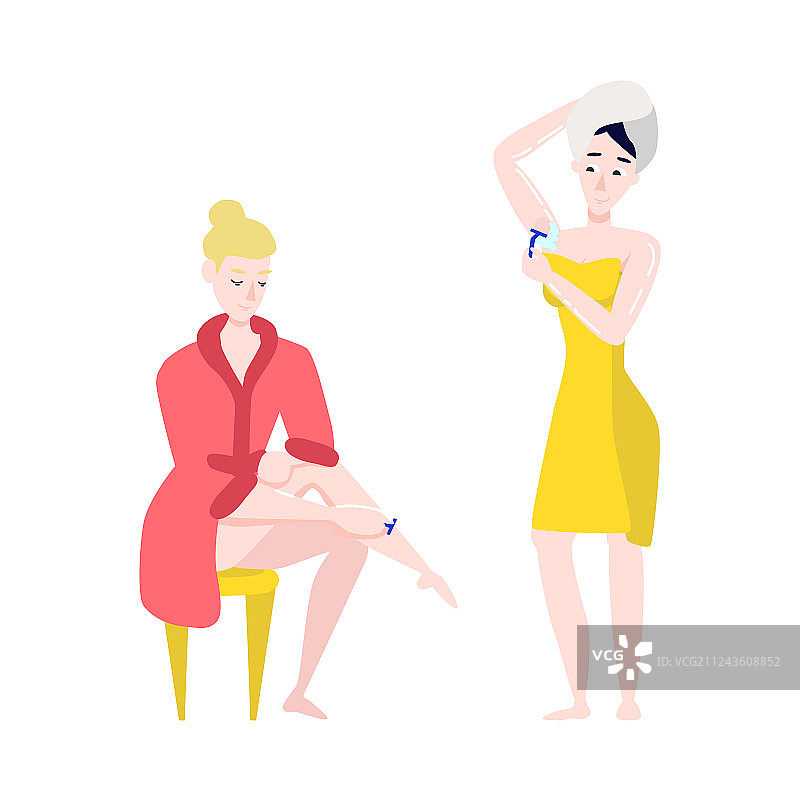扁平风格女性穿浴袍脱毛图片素材