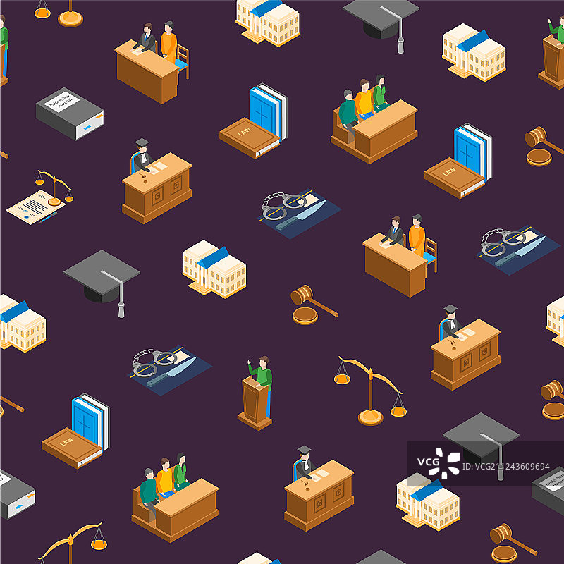 3D法院等距无缝背景图案图片素材