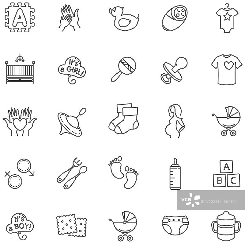 婴儿图标：玩具、喂养和护理图片素材