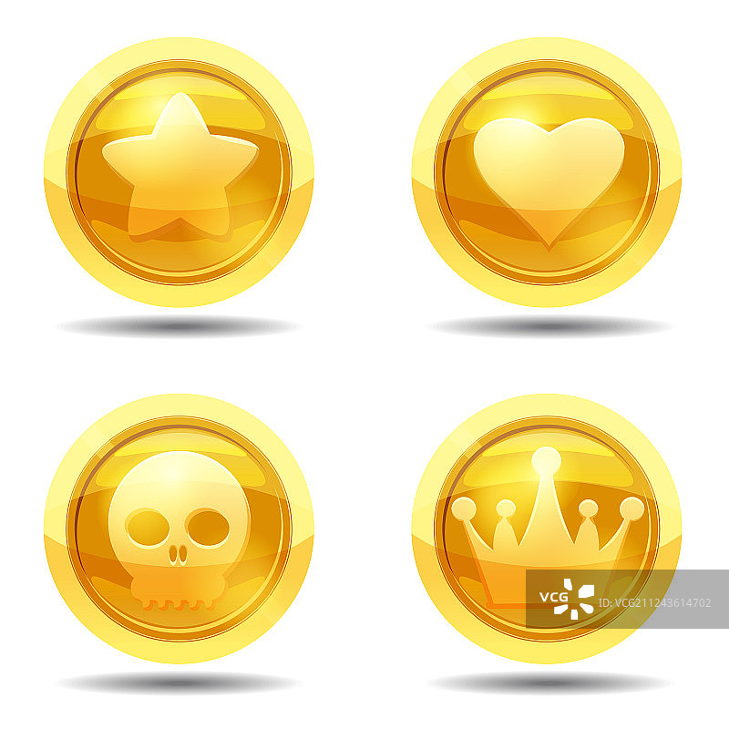 游戏金币组合，含星星、红心、骷髅、皇冠图片素材