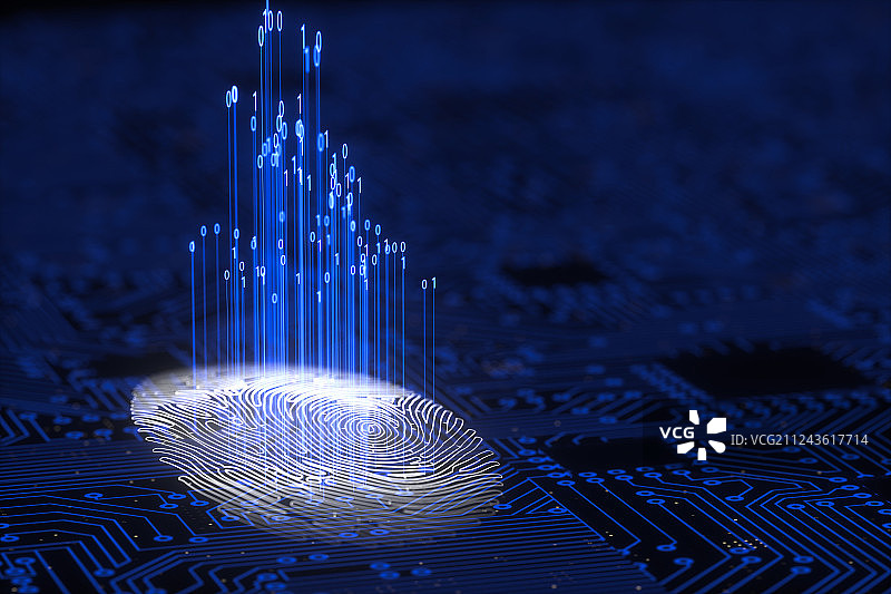 3D芯片上的指纹锁图片素材