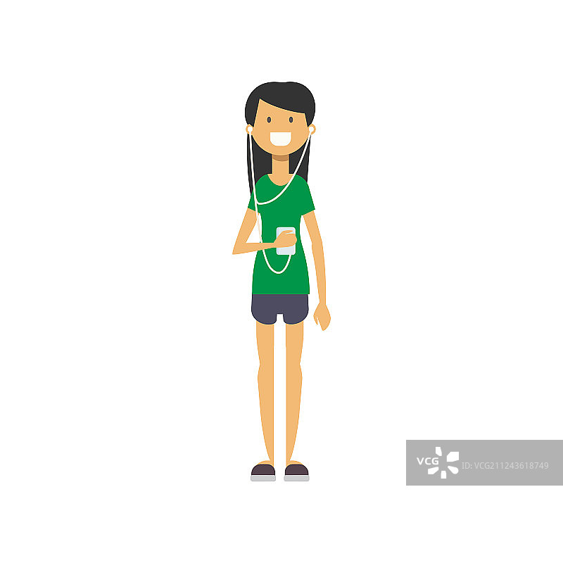 休闲女孩拿着iPod听音乐图片素材