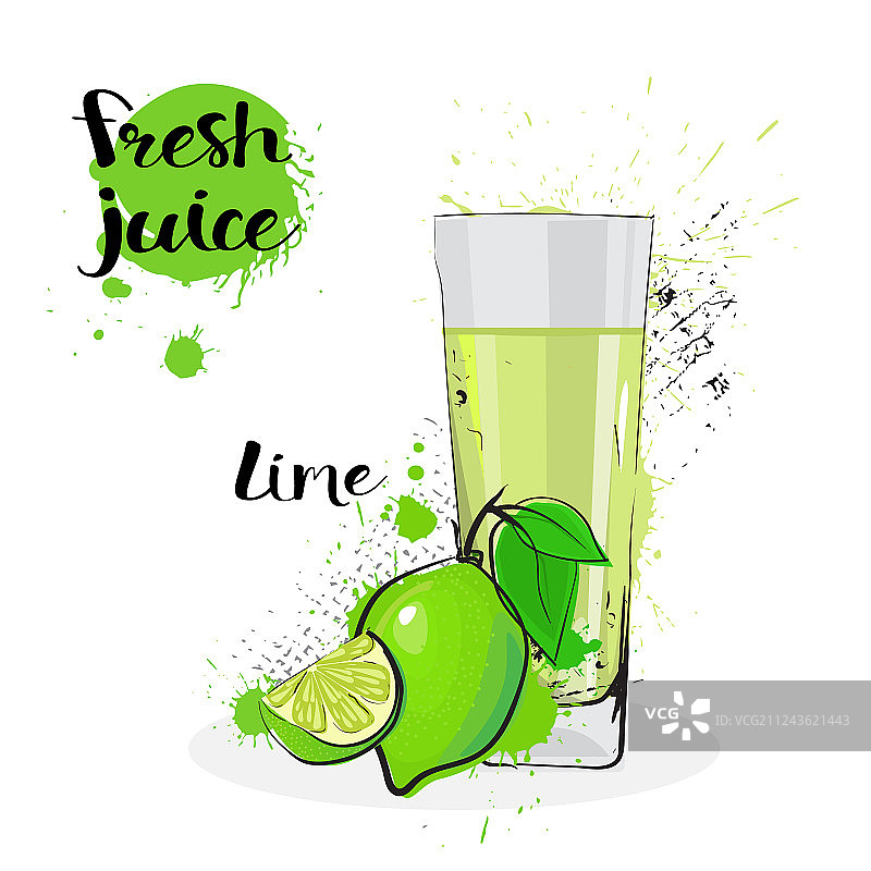 手绘水彩水果青柠汁图片素材