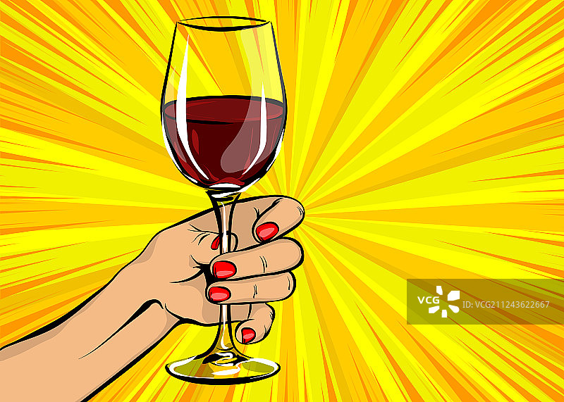 波普艺术风格的女人手持红酒杯图片素材