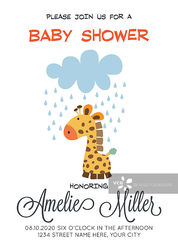 可定制的精致婴儿派对卡片模板图片素材