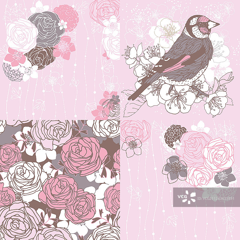 带有茶香玫瑰的四张卡片图片素材